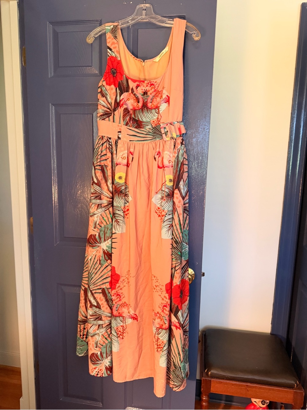 Zapelle Peach Tropical Print Maxi Dress for Women with sequin and bead accents